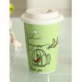 18oz Porcelain Travel Mug with White Sleeve Lid.